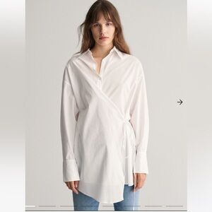 Gant Blue Oversized Asymmetrical Wrap Button Down Shirt